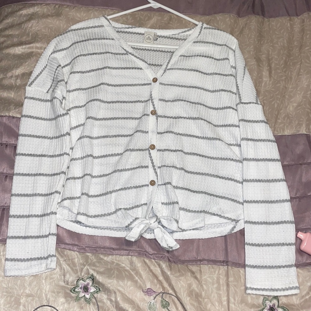 Striped Button Down Tie Knit Sweater